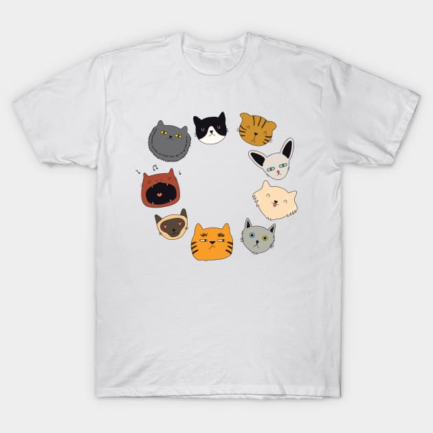 cute cat doodles circle #4 T-Shirt by Art Consulate